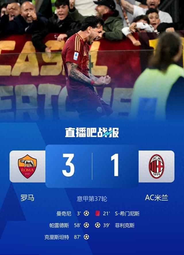AC米兰客场对阵罗马，争夺联赛积分